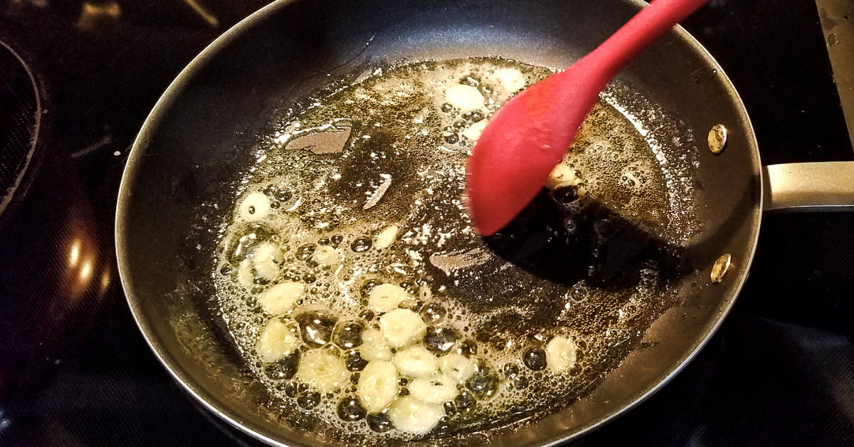 shrimp taco soup sauteing the garlic