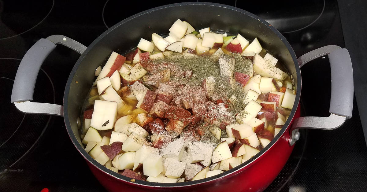 Kielbasa and Vegetable Soup adding potatoes and spices