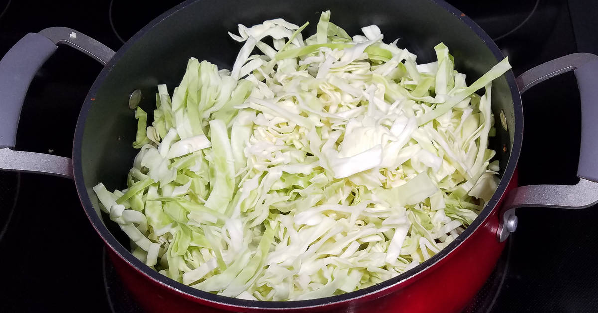 Kielbasa and Vegetable Soup cabbage in the pot