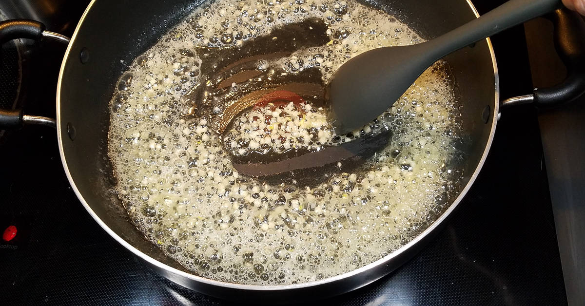 Moroccan Spiced Shrimp Fettuccine sauteting garlic