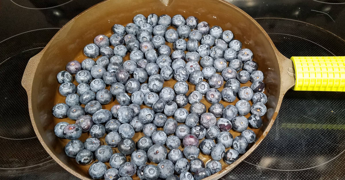 Blueverry Clafoutis blueberries in the pan