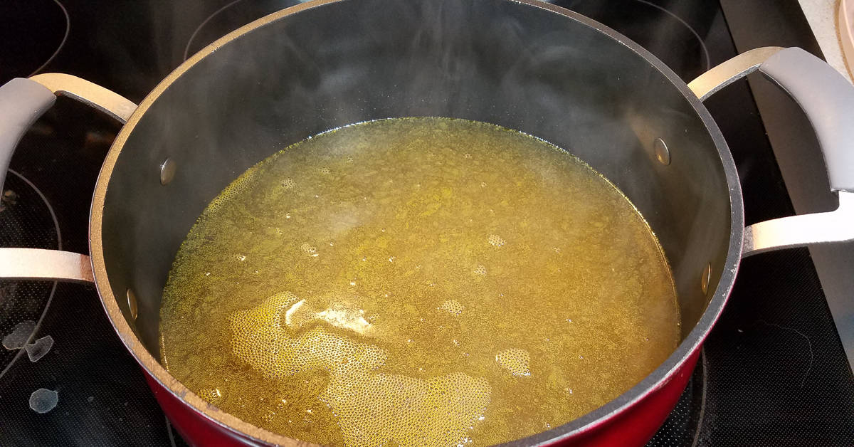 Greek Lemon Soup stock simmering