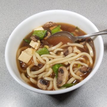 Beef Ginger Soup with Udon Noodles and Snow Peas