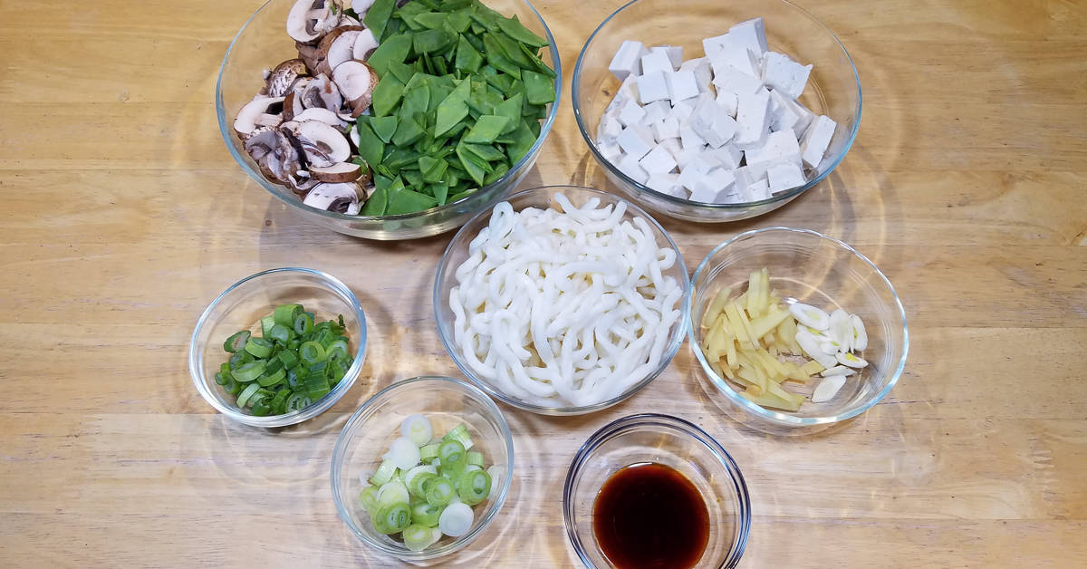Beef Ginger Soup with Udon Noodles and Snow Peas ingredients