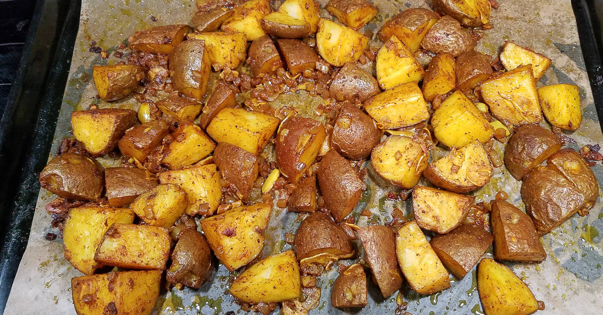Turmeric Portatoes out of the oven