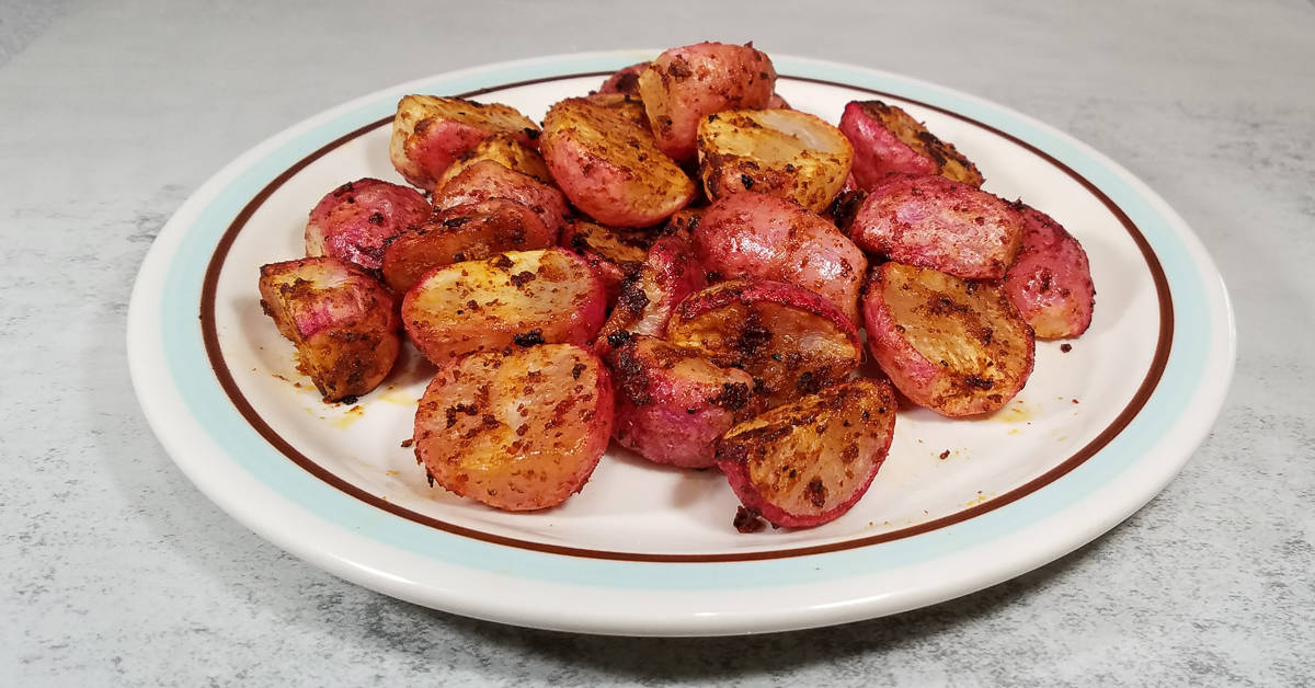 Roasted Chile Spiced Radishes on a plate