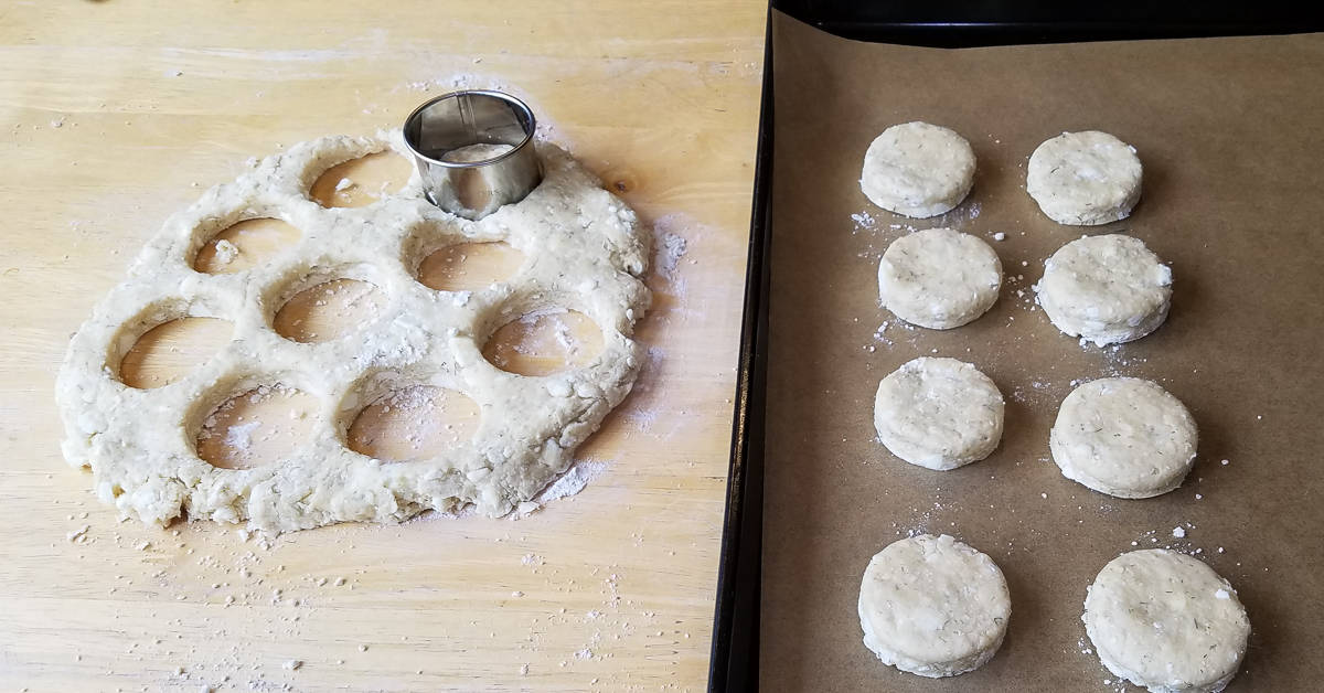 Savory Greek Flavored Scones curring out the scones