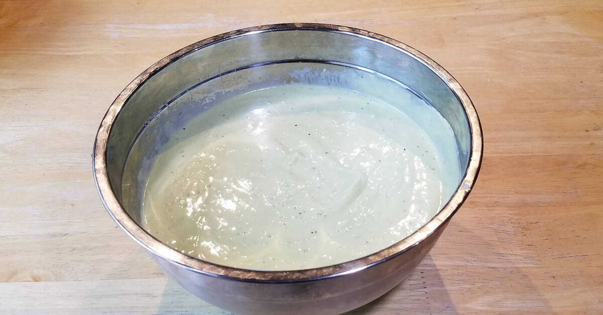 Spanish Style Avocado Soup in bowl ready to clill