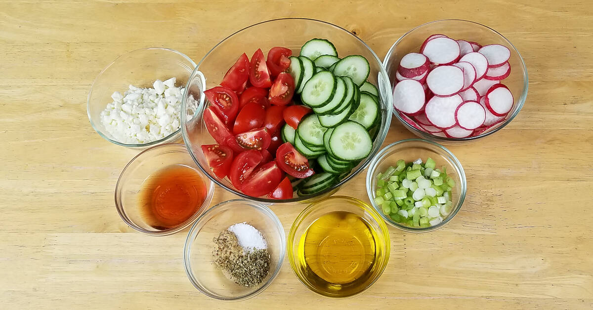 Cucumber Tomato and Radish Salad ingredients