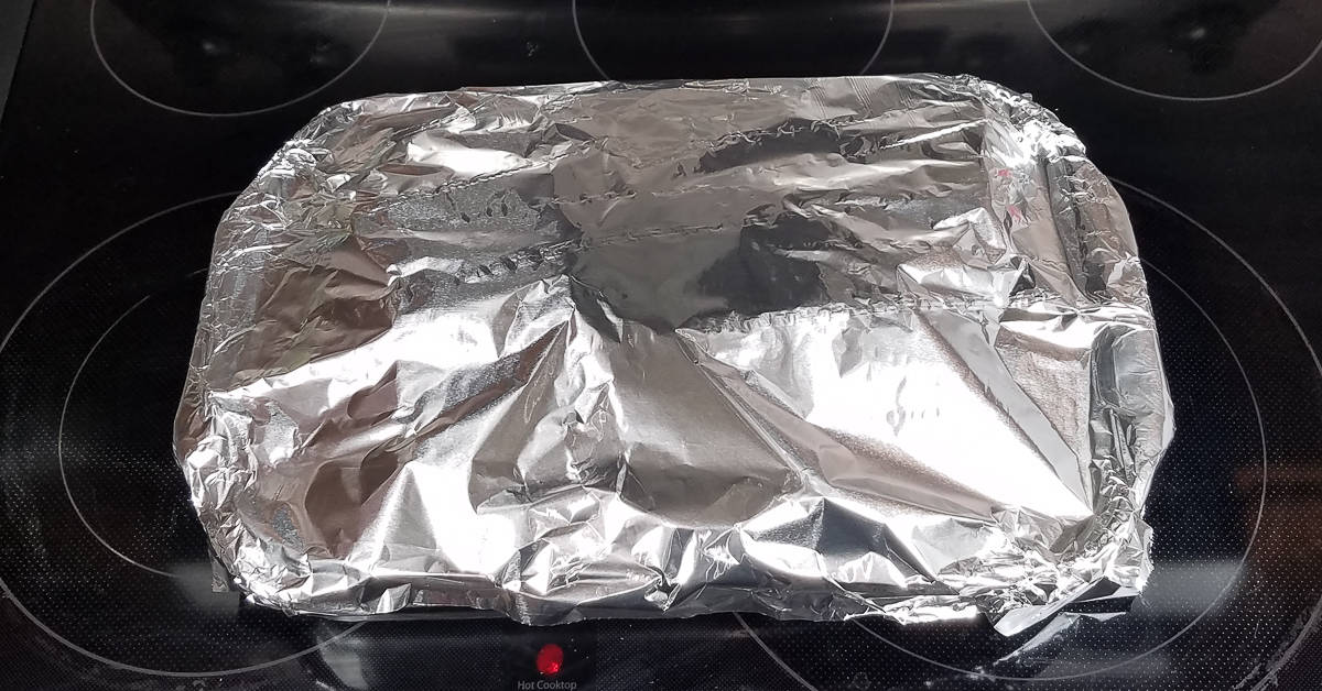 Middle eastern Flavored Stuffed Peppers tented with tinfoil