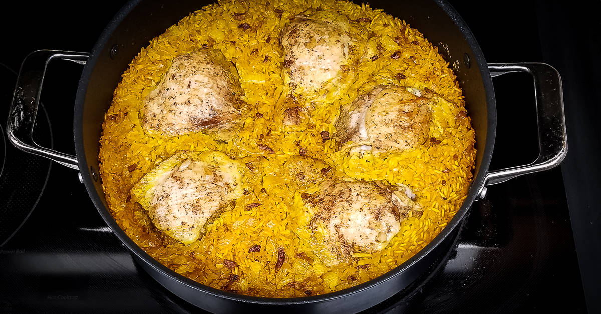 Middle Eastern Chicken and Rice out of the oven