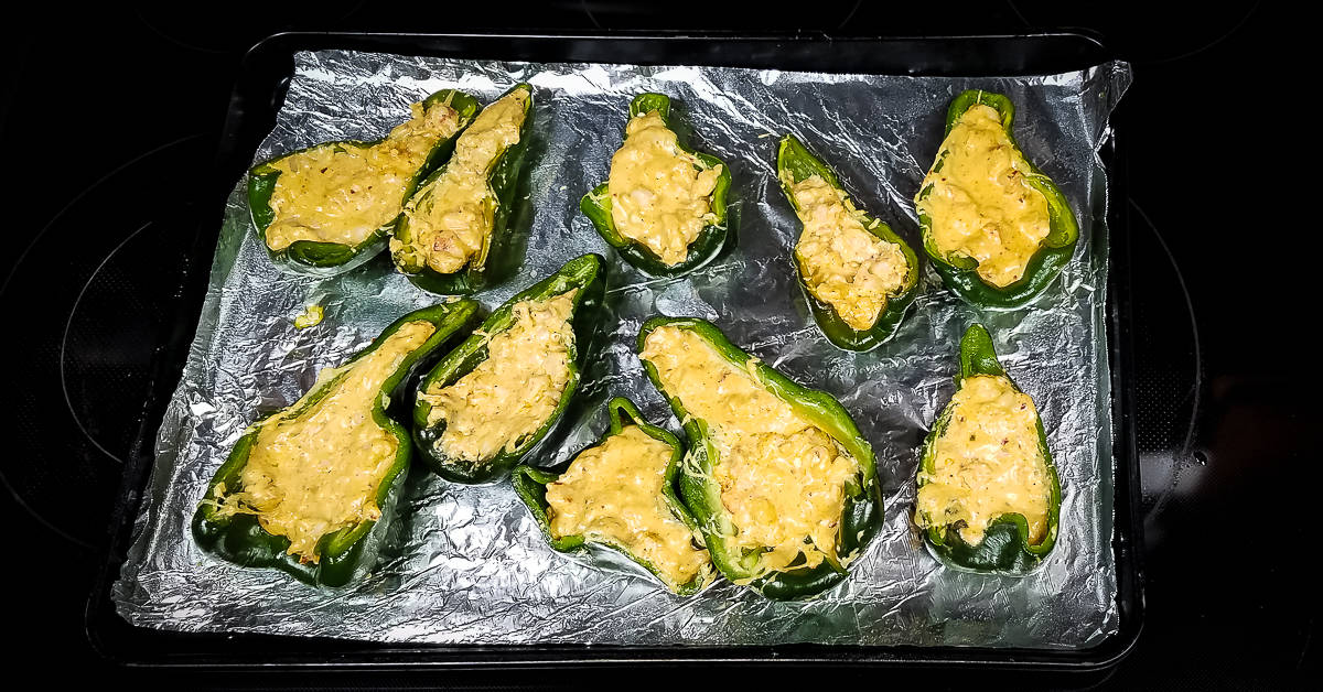 Shrimp Stuffed Poblanos peppers stuffed with filling