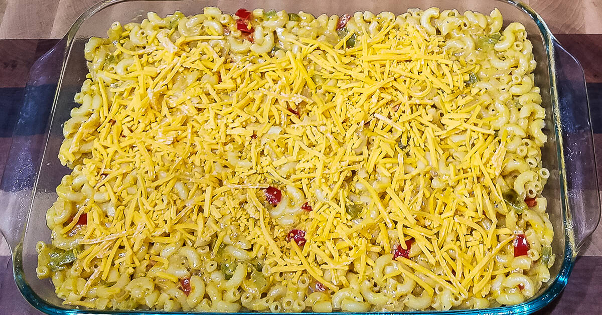 Spicy Mac and Cheese topped with more cheese