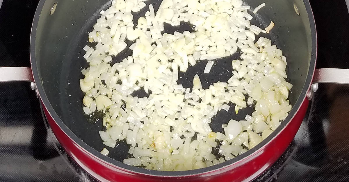 Turnip and Apple Soup sauteeing garlic