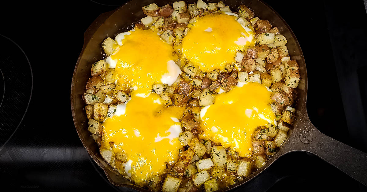 Pan Fried Potatoes and Eggs out of the oven