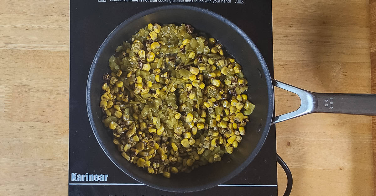 Hatch Chile Corn corn and chiles cooking