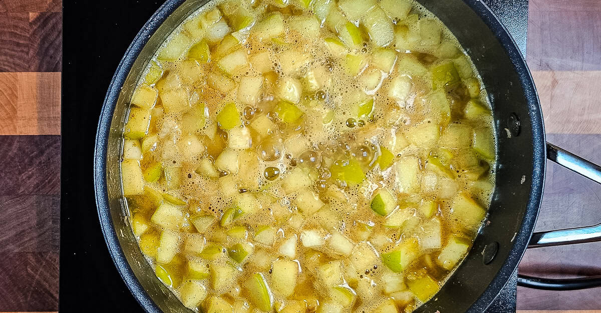 Turnip and Apple Soup soup simmering