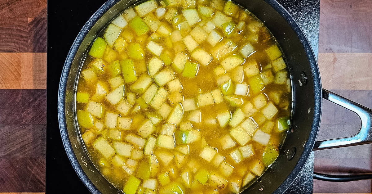 Turnip and Apple Soup water added to the pan