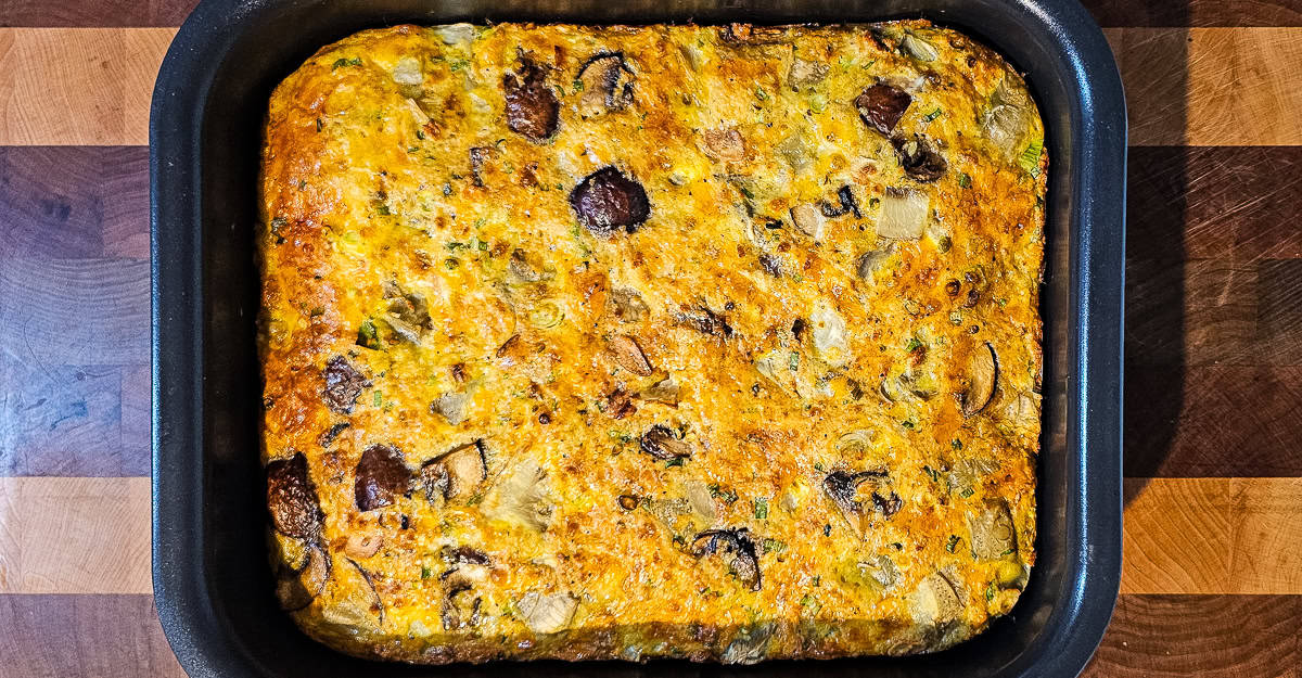 Egg Casserole With Artichokes and Mushroom the casserole out of the oven