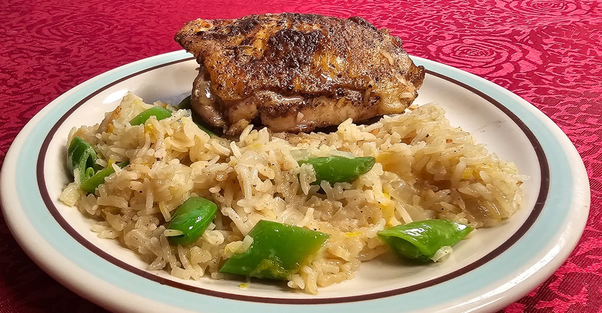 Indian Spiced Chicken Thighs With Coconut Rice plated 2