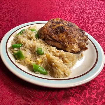 Indian Spiced Chicken Thighs With Coconut Rice plated 5