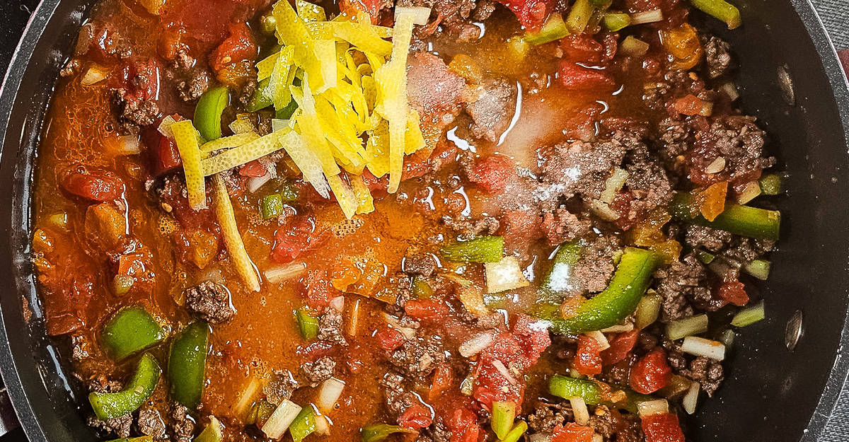 North African Flavored Lamb Soup lemon peel, salt, and water added to the pot