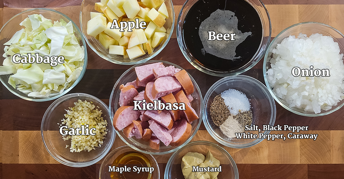 Kielbasa, Cabbage, and Apple Skillet Dinner ingredients