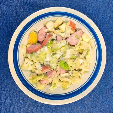 Kielbasa, Cabbage, and Apple Skillet Dinner plated 1