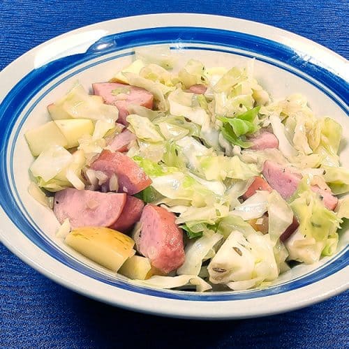 Kielbasa, Cabbage, and Apple Skillet Dinner plated 2