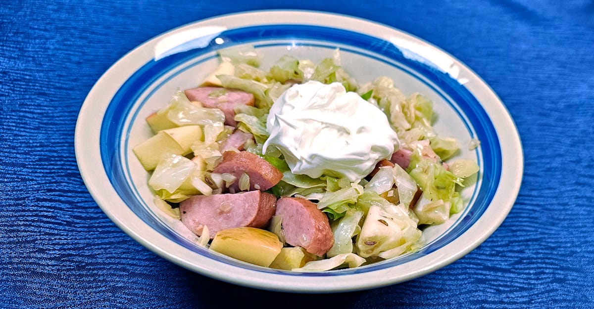 Kielbasa, Cabbage, and Apple Skillet Dinner plated 4